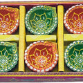 Hand-Painted Terracotta Diyas  – Pack of 6 | Table Mud Lamps for Pooja & Diwali Decoration