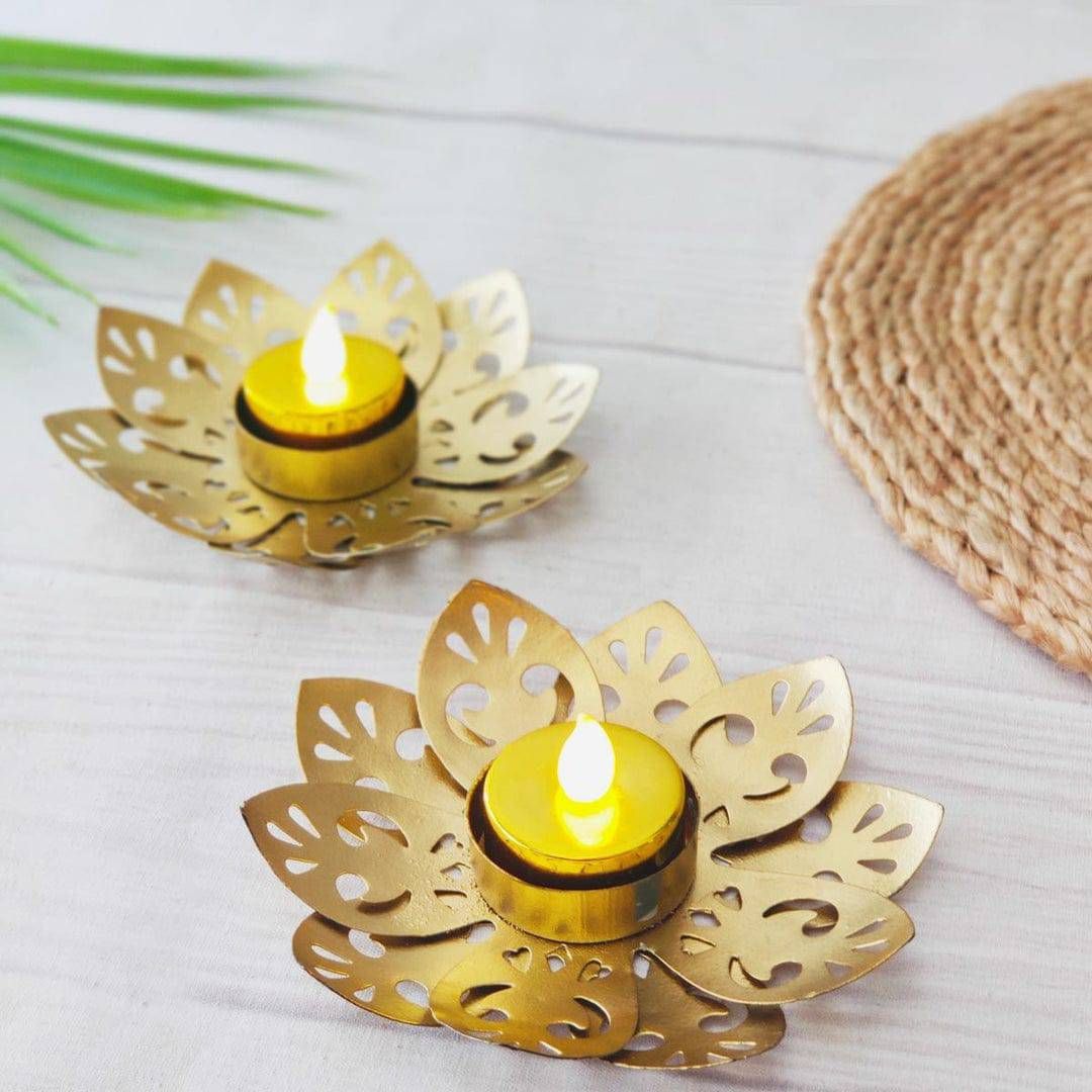 Metal Flower Cut Lotus Tea Light Holder (1 Piece)