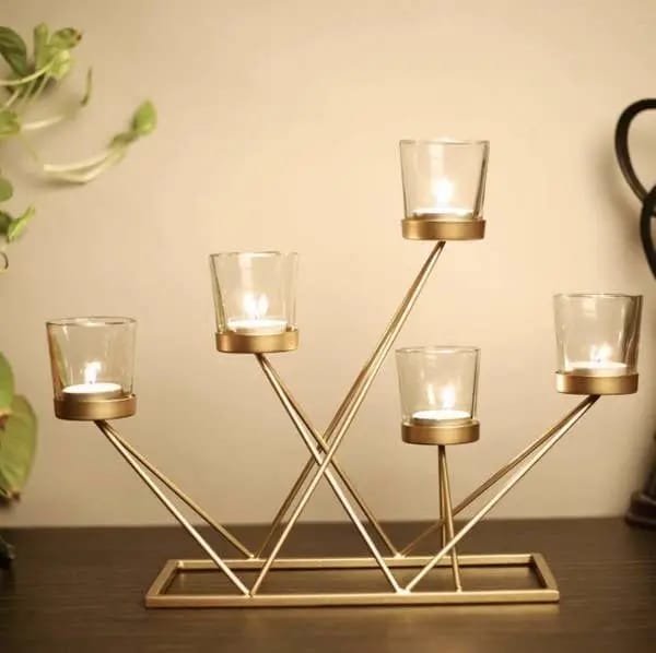 Unique Candle Holder with 5 Glass Cups – 1 Piece