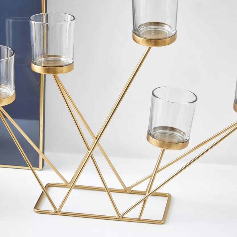 Unique Candle Holder with 5 Glass Cups – 1 Piece