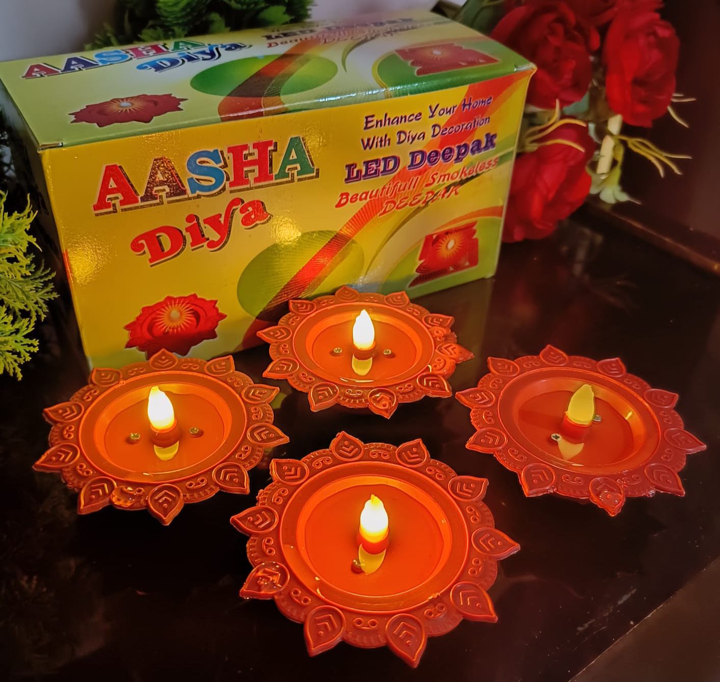 Water Sensor Diya – 4 Piece Box (Flameless/LED)