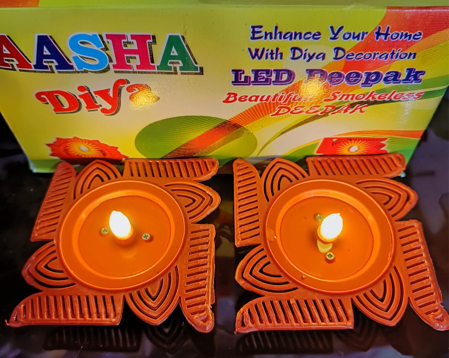 Big Swastik Water Sensor Diya – 4 Piece Box (Flameless/LED)