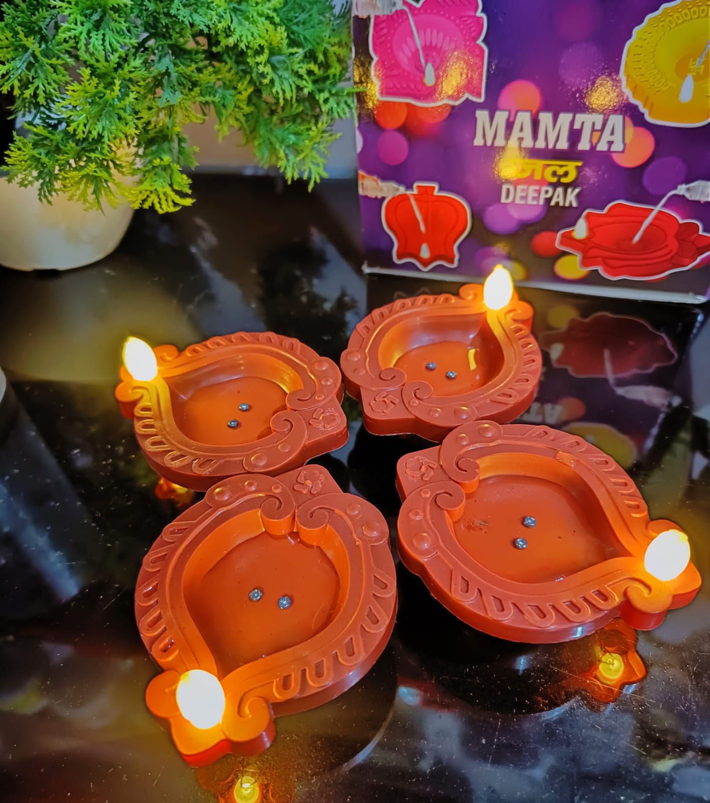 Water Sensor Diya – 4 Piece Box (Flameless/LED)